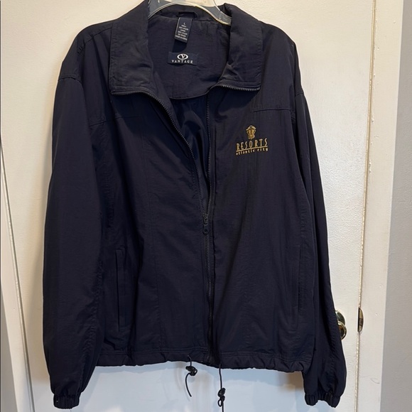 Blue and Gold Windbreaker Jacket with Collared Neckline - Picture 1 of 4